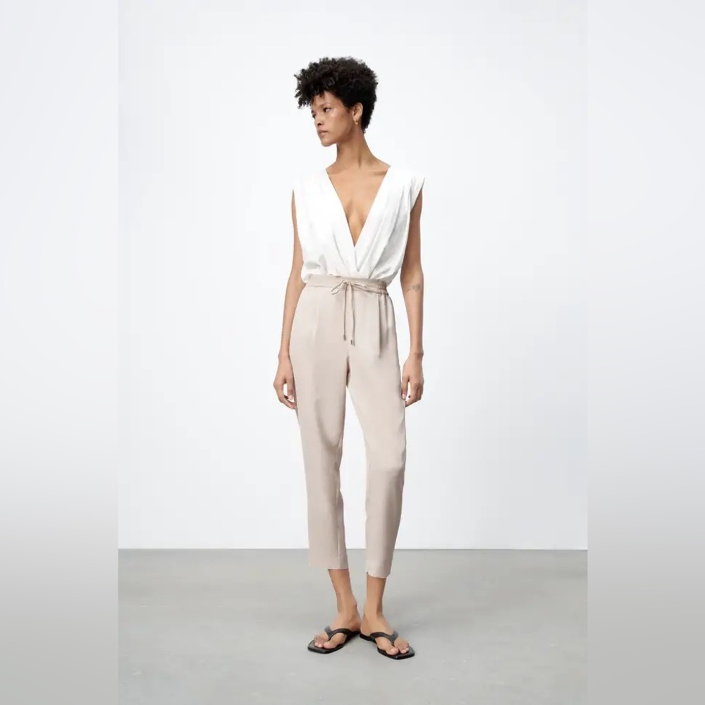 Zara NWT Cream Pajama Style Trousers High Rise Relaxed Fit Size M